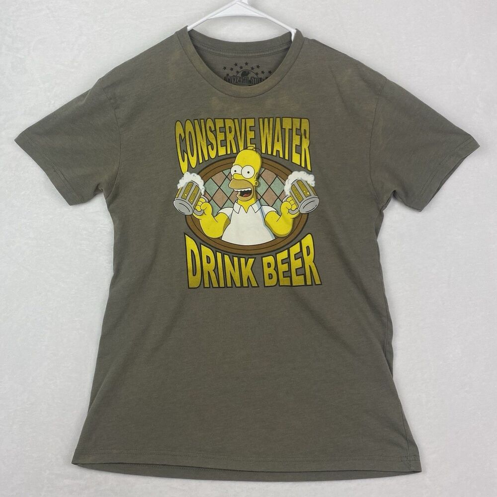 Universal Studios Homer Simpson Conserve Water Drink Water Graphic Shirt Medium